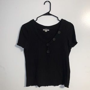 American Eagle Black Medium V-Neck Tee